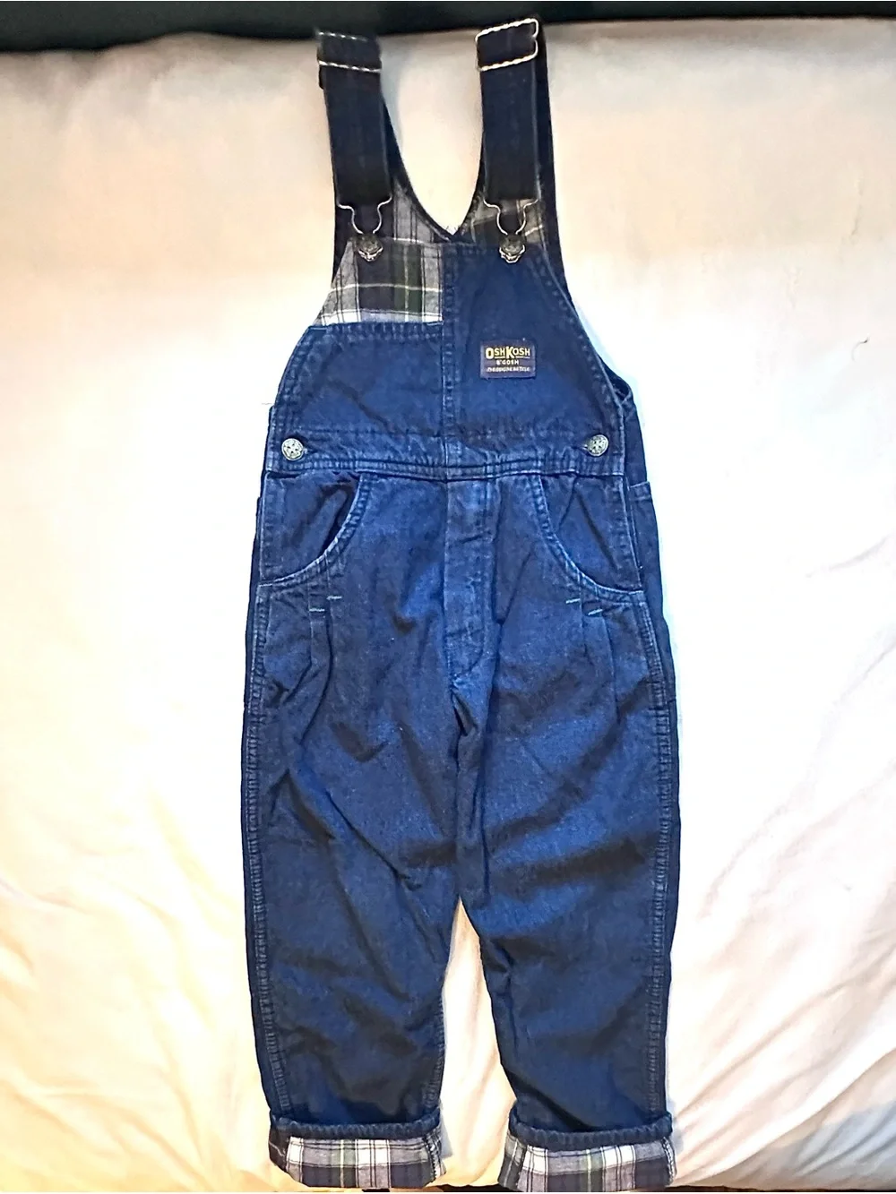 Vintage 90s OshKosh B'Gosh Denim & Plaid Bib Vestbak Overalls Kids 6 Jumper USA